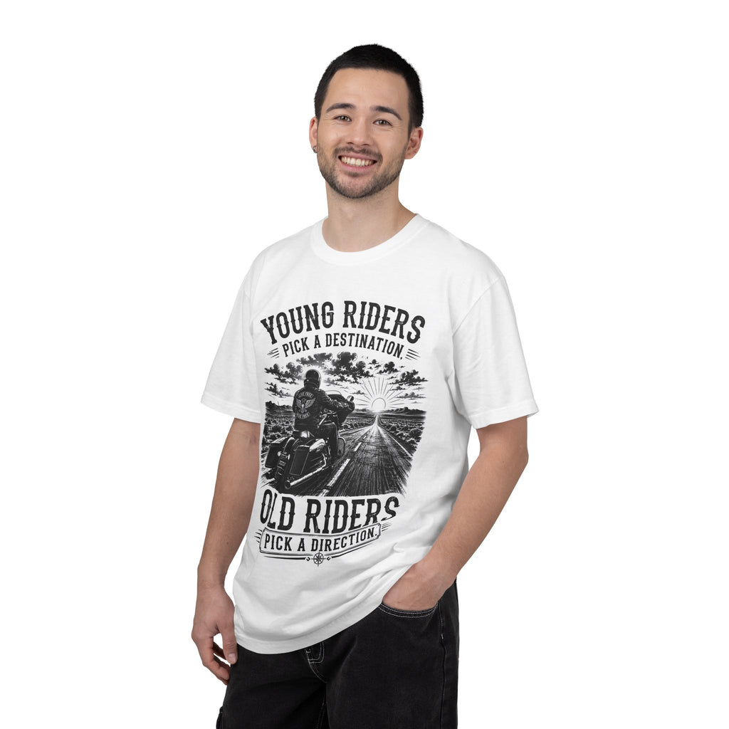 "Young Riders Pick a Destination, Old Riders Pick a Direction" Motorcycle Tee