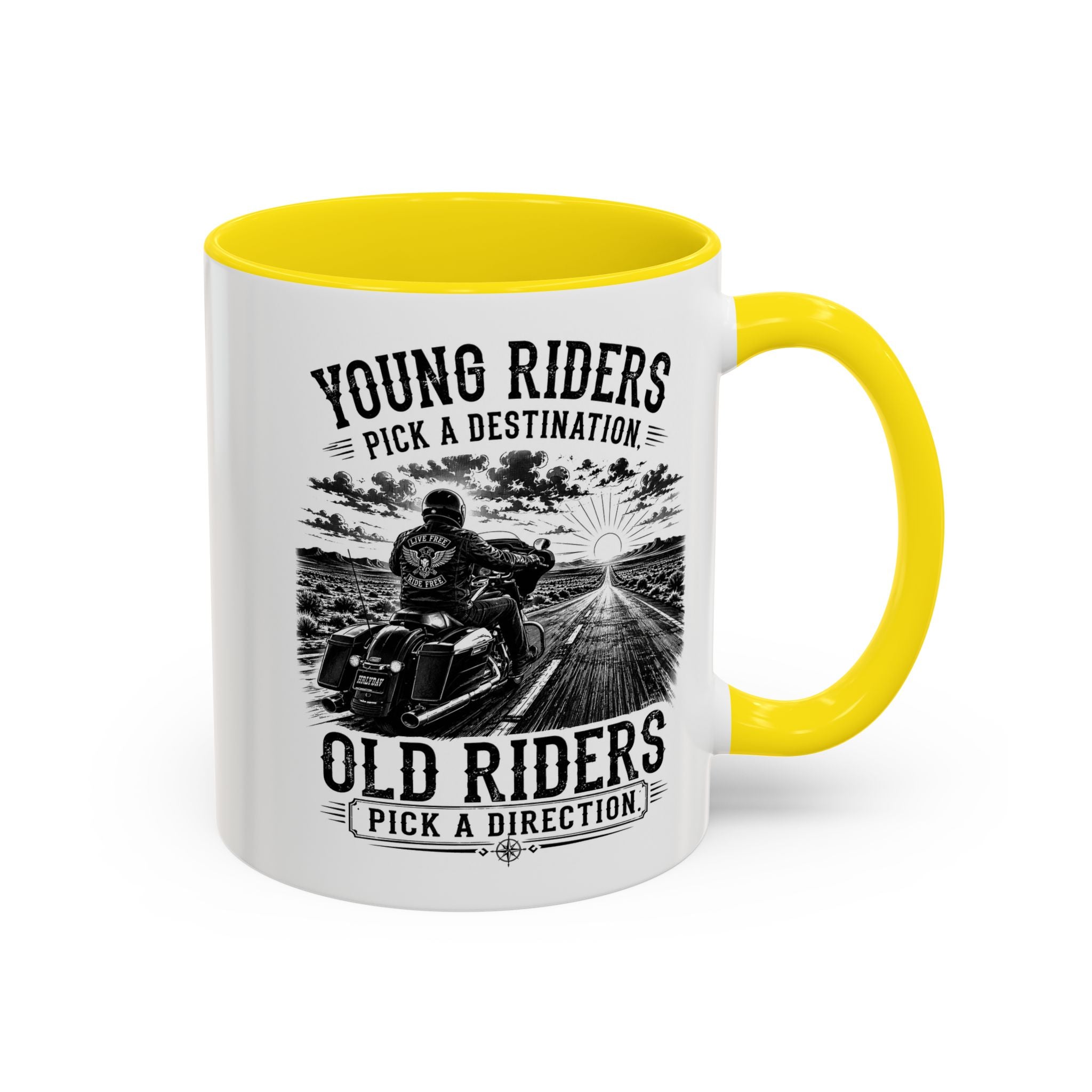 "Young Riders Pick a Destination, Old Riders Pick a Direction" Coffee Mug