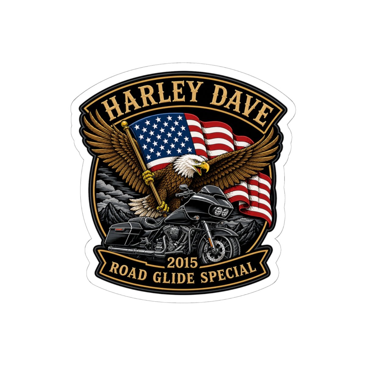 "Harley Dave 2015 Road Glide American Eagle" Kiss-Cut Decal Sticker