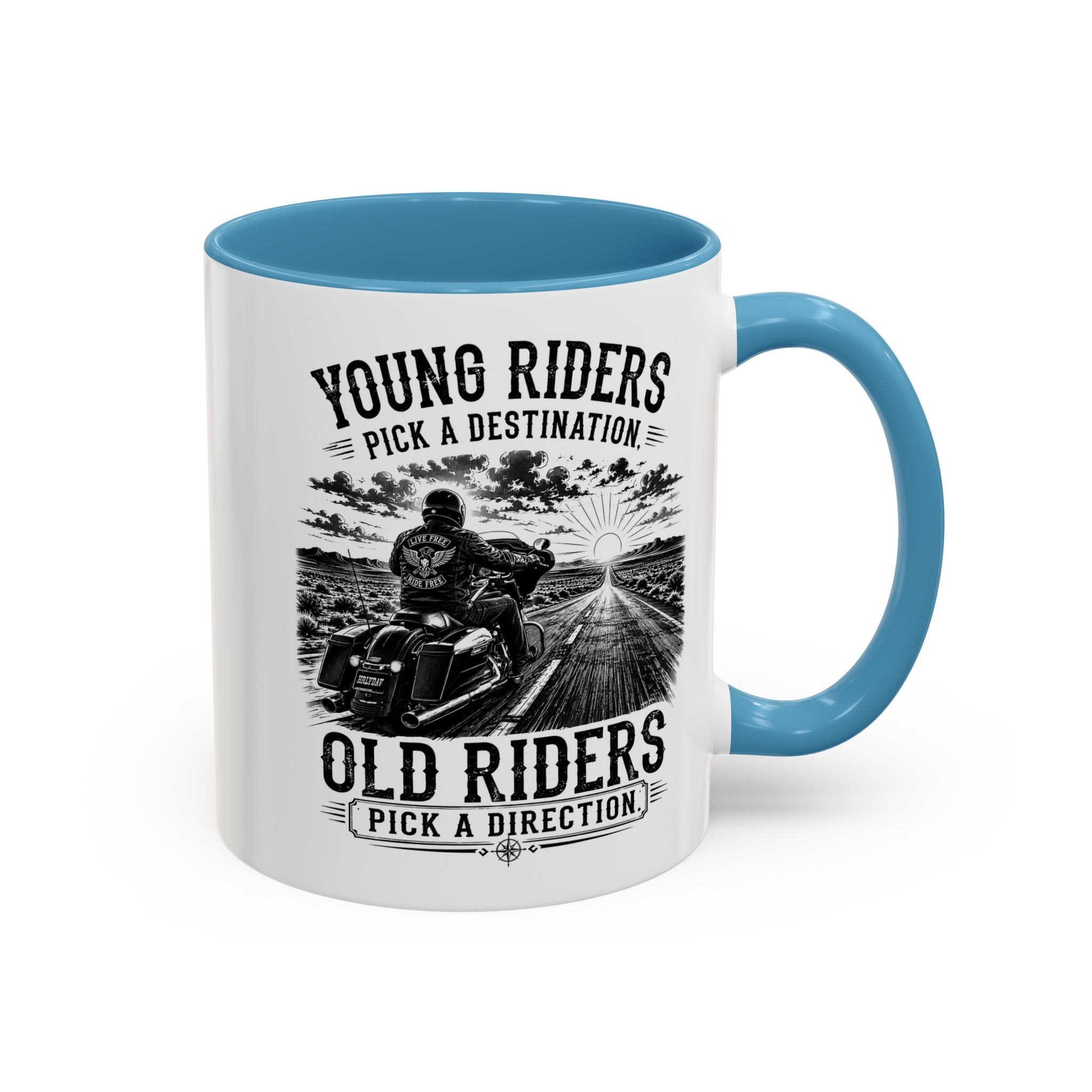 "Young Riders Pick a Destination, Old Riders Pick a Direction" Coffee Mug