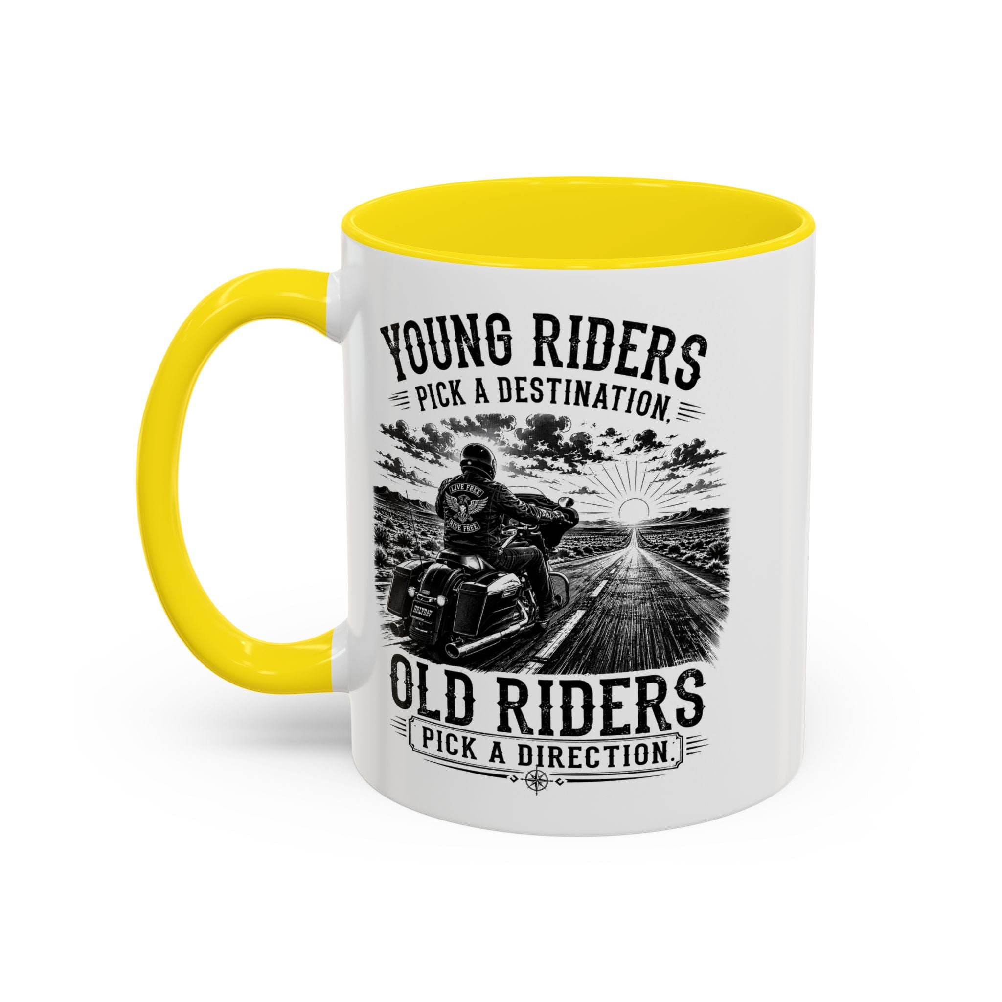 "Young Riders Pick a Destination, Old Riders Pick a Direction" Coffee Mug
