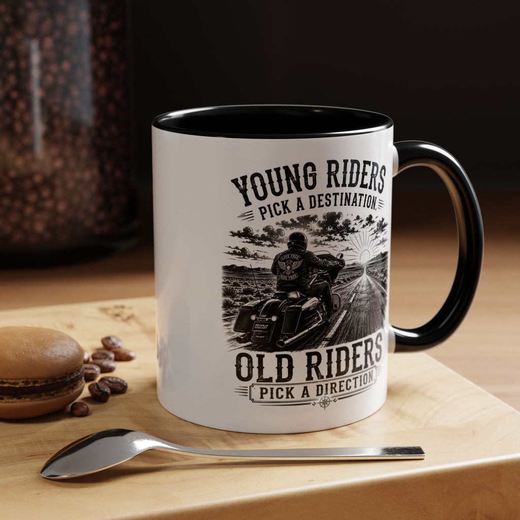 "Young Riders Pick a Destination, Old Riders Pick a Direction" Coffee Mug