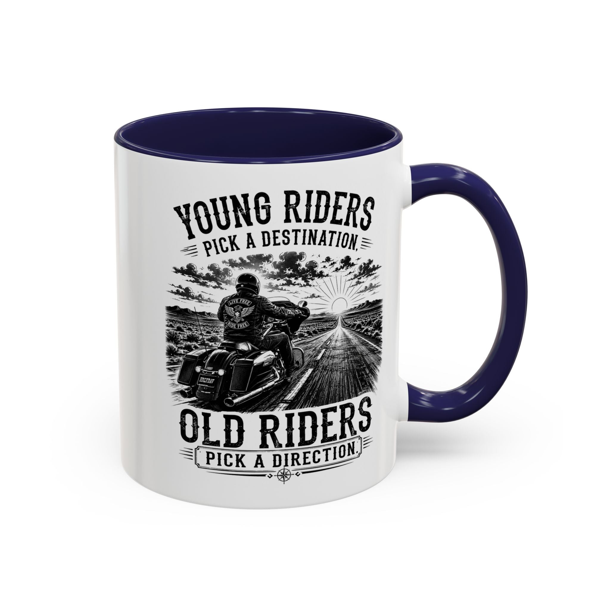 "Young Riders Pick a Destination, Old Riders Pick a Direction" Coffee Mug