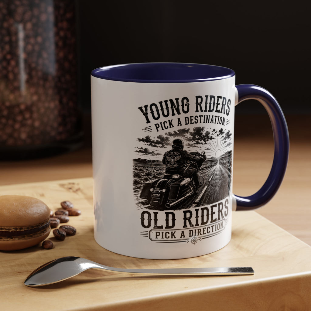 "Young Riders Pick a Destination, Old Riders Pick a Direction" Coffee Mug