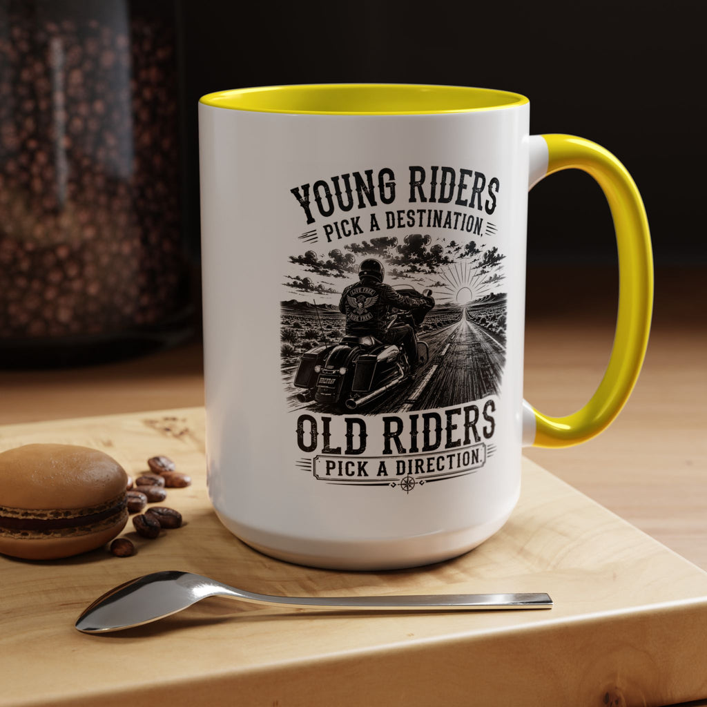 "Young Riders Pick a Destination, Old Riders Pick a Direction" Coffee Mug