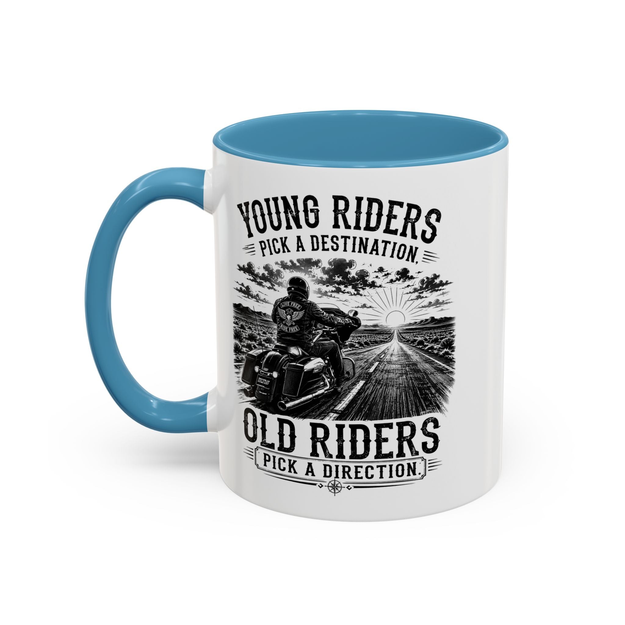 "Young Riders Pick a Destination, Old Riders Pick a Direction" Coffee Mug