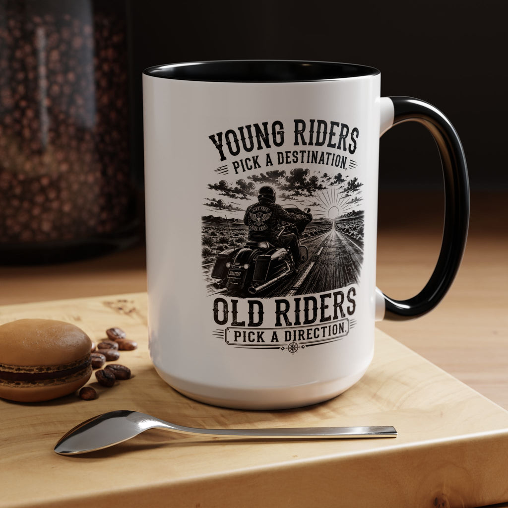 "Young Riders Pick a Destination, Old Riders Pick a Direction" Coffee Mug